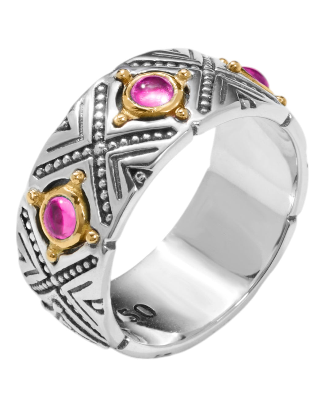 Konstantino Dome Sterling Silver 18k Gold and Corundum Ring DKJ974-538 S8 MSRP $520