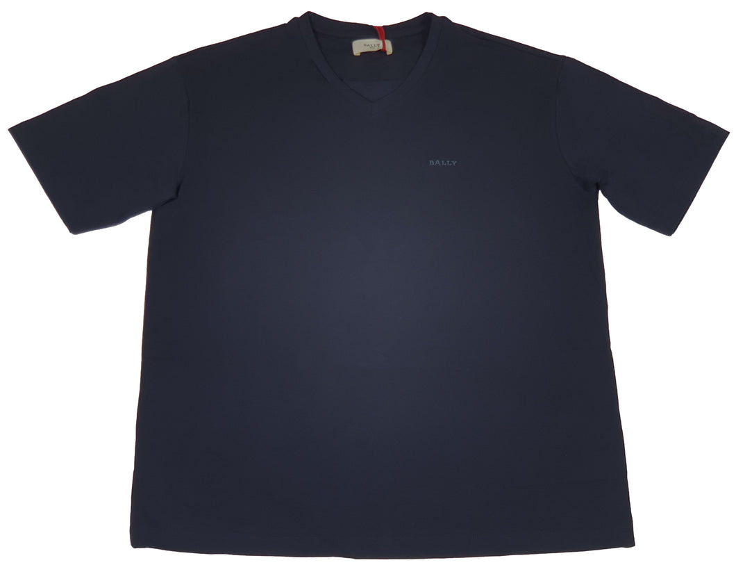 Bally 6301168 Men's Navy Blue Cotton V-Neck Logo T-Shirt MSRP $290