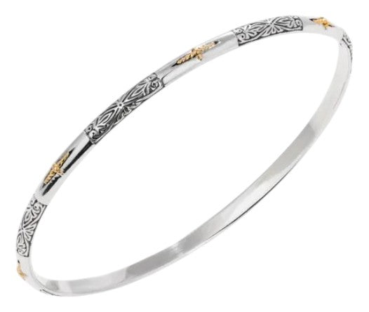 Konstantino Sterling Silver and 18K Gold Cross Bangle Bracelet BKJ213-130 MSRP $330