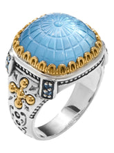 Load image into Gallery viewer, Konstantino Dome Sterling Silver 18k Gold Blue Mother of Pearl Blue Spinel Ring DKJ978-629 S7 MSRP $1095
