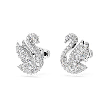 Load image into Gallery viewer, Swarovski Iconic Swan 5647873 Rhodium Plated &amp; Crystal Stud Earrings MSRP $129
