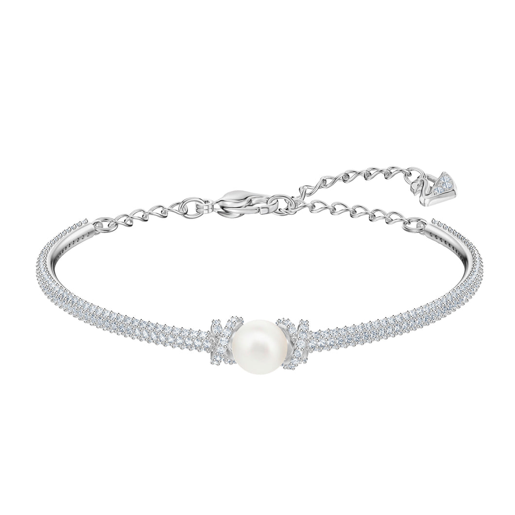 Swarovski Originally 5461083 Rhodium Plated, Pearl & Crystal Bangle Bracelet