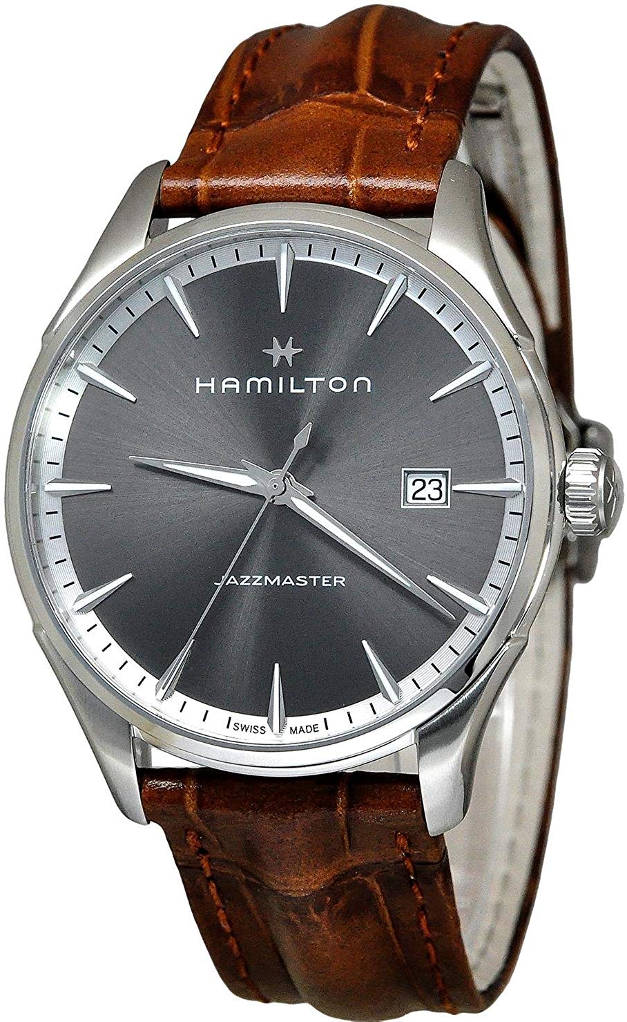 HAMILTON Men's H32451581 Jazzmaster Grey Dial Leather Band Watch 40mm MSRP $595