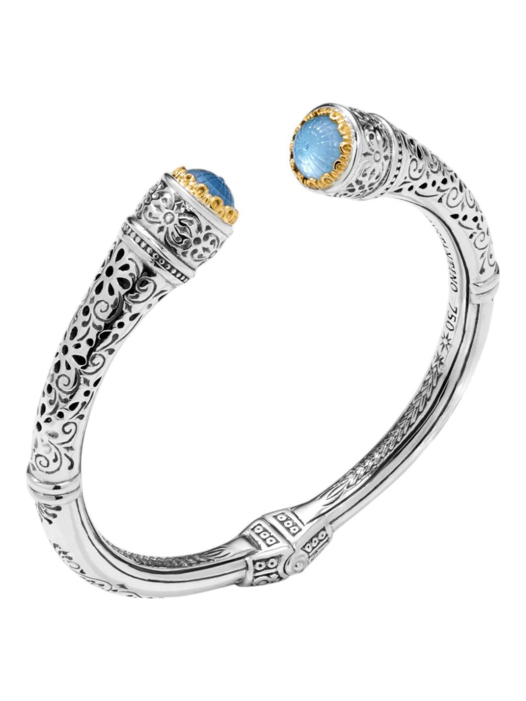 Konstantino Dome Sterling Silver 18k Gold, Mother of Pearl & Blue Spinel Bracelet BKJ699-628 MSRP $1390