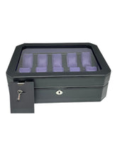 Load image into Gallery viewer, Wolf 458403 Windsor 10 Piece Watch Box in Black &amp; Purple MSRP $315
