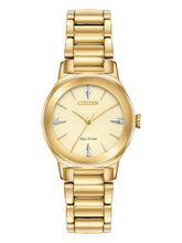 Load image into Gallery viewer, Citizen EcoDrive Women&#39;s Axiom GoldTone Stainless Steel Watch EM0732-51P MSRP350
