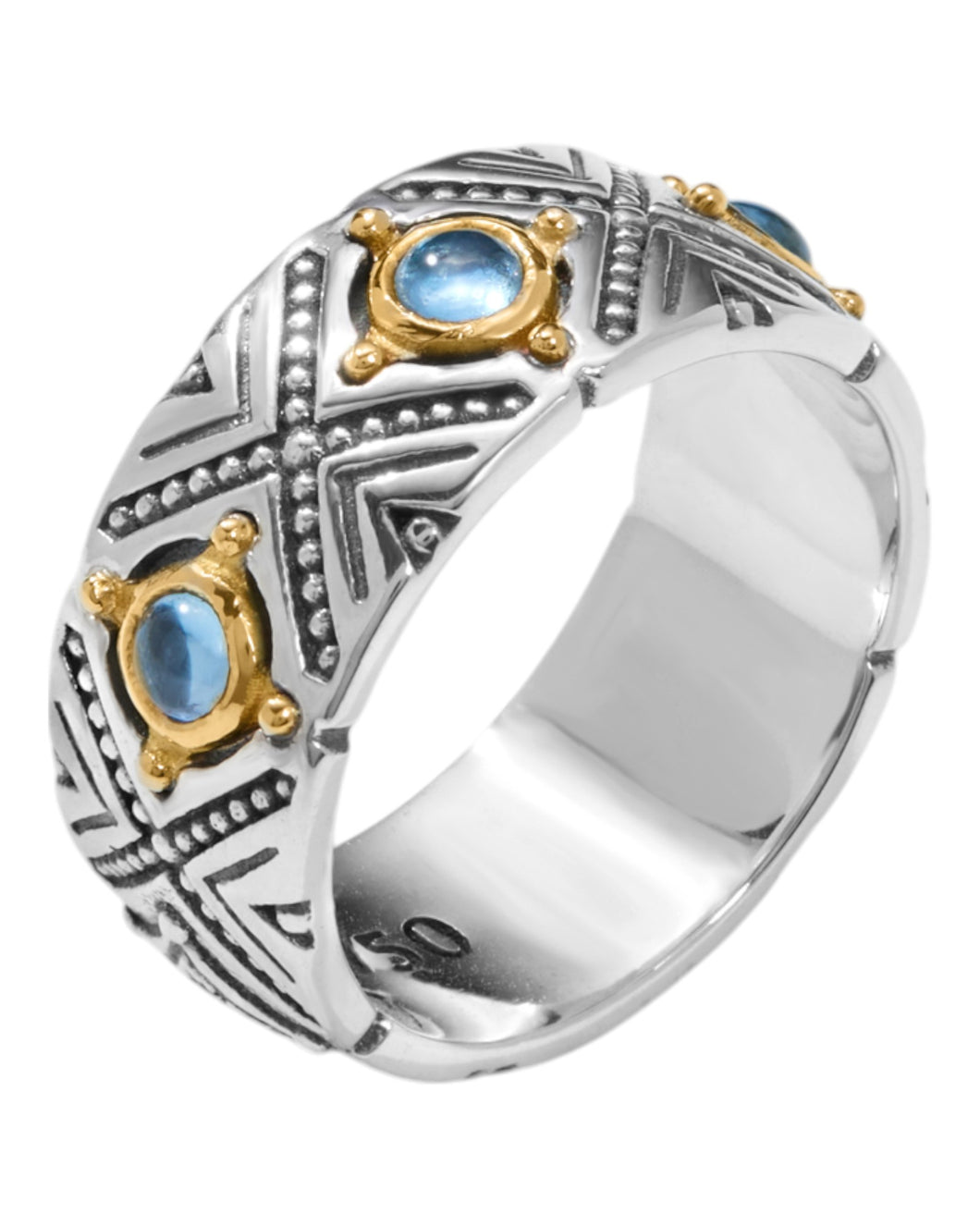 Konstantino Dome Sterling Silver 18k Gold and Blue Spinel Ring DKJ974-478 S6 MSRP $520