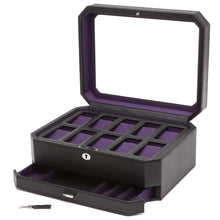 Load image into Gallery viewer, Wolf 458603 Windsor 10 Piece Watch Box with Drawer in Black &amp; Purple MSRP $369
