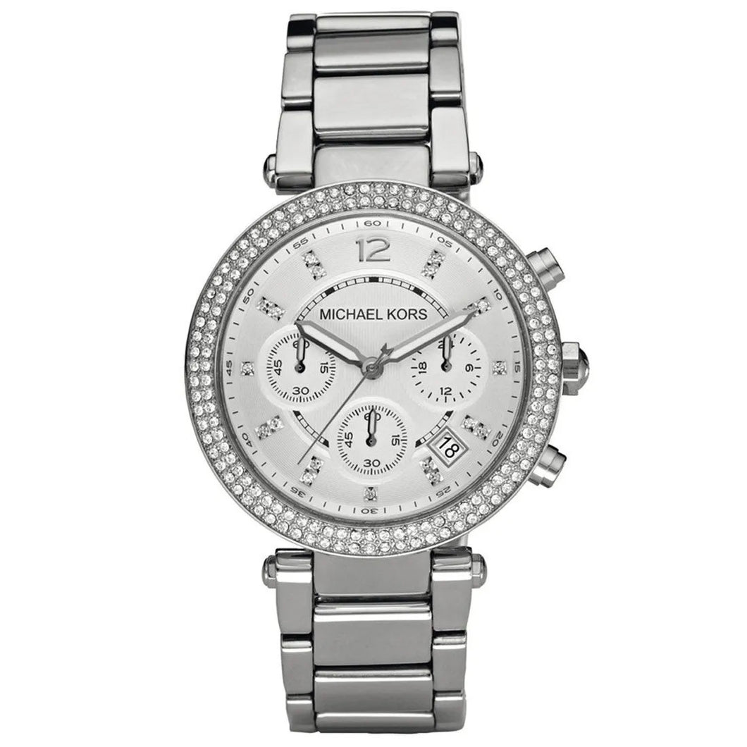 Michael Kors Parker MK5353 Women's Silver-Tone Chronograph 39mm Watch MSRP $275