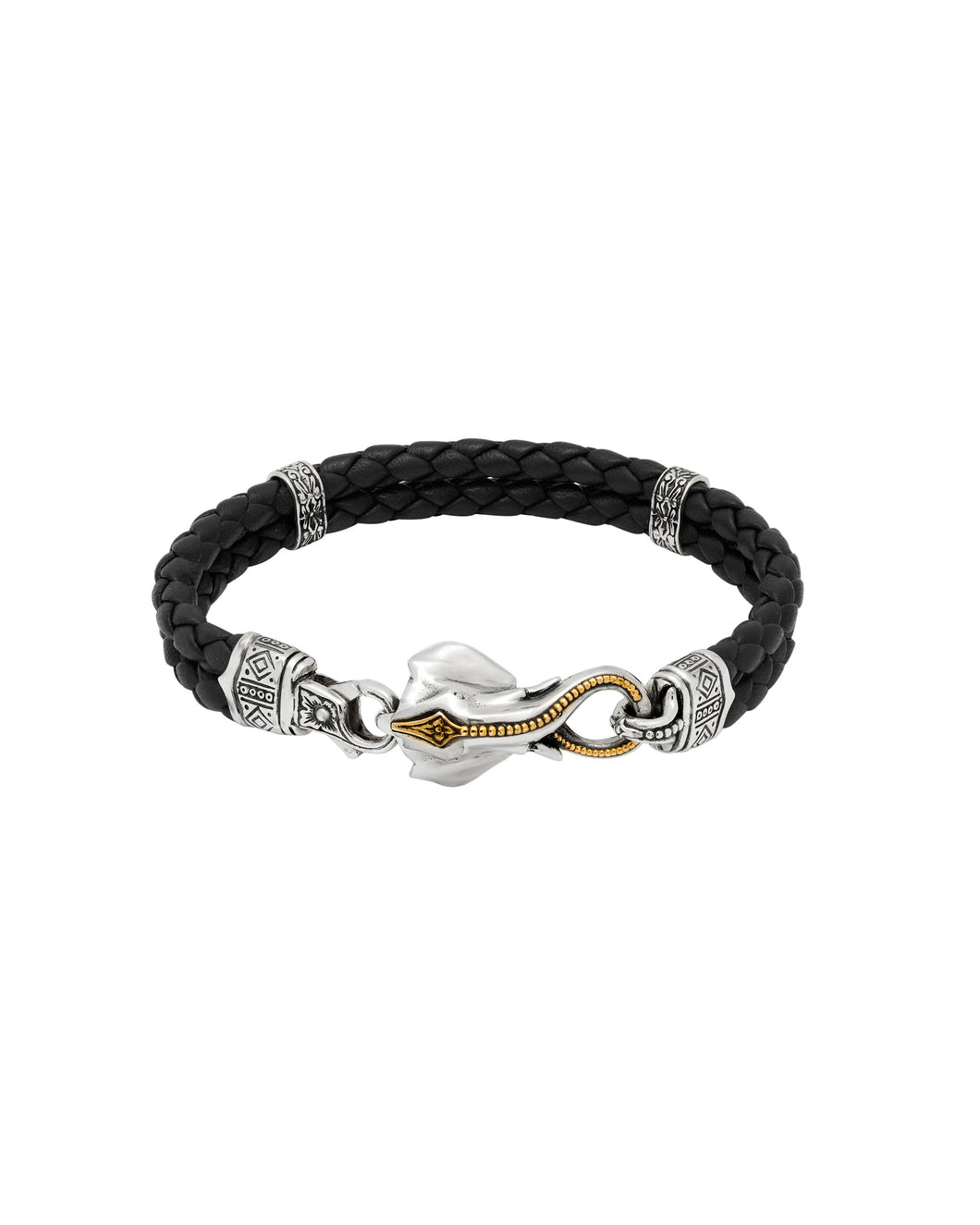 Konstantino Perseus Men's Sterling Silver Bronze Leather Bracelet BKJ667-300-BLK