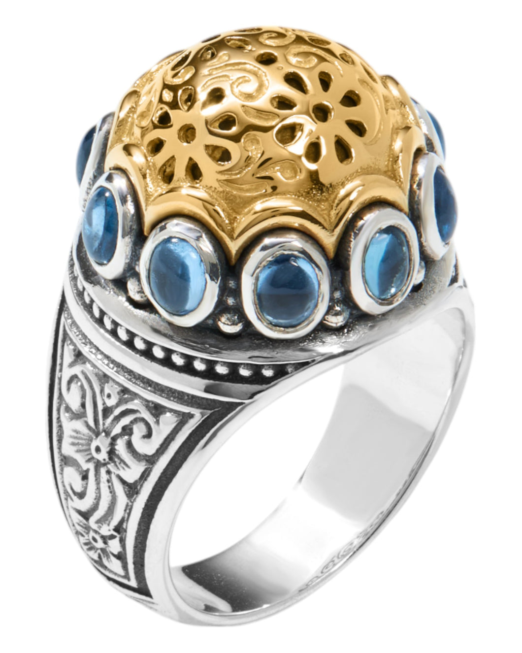 Konstantino Dome Sterling Silver 18k Gold & Blue Spinel Ring DKJ977-478 S7 MSRP $1230