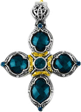 Load image into Gallery viewer, Konstantino Thalassa Sterling Silver &amp; LB Topaz Cross Pendant STMK6949-298-CUT
