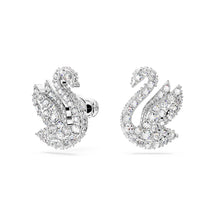 Load image into Gallery viewer, Swarovski Iconic Swan 5647873 Rhodium Plated &amp; Crystal Stud Earrings MSRP $129
