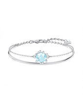 Load image into Gallery viewer, Swarovski Olive 5479928 Rhodium Plated &amp; Aqua Blue Crystal Bangle Bracelet $128
