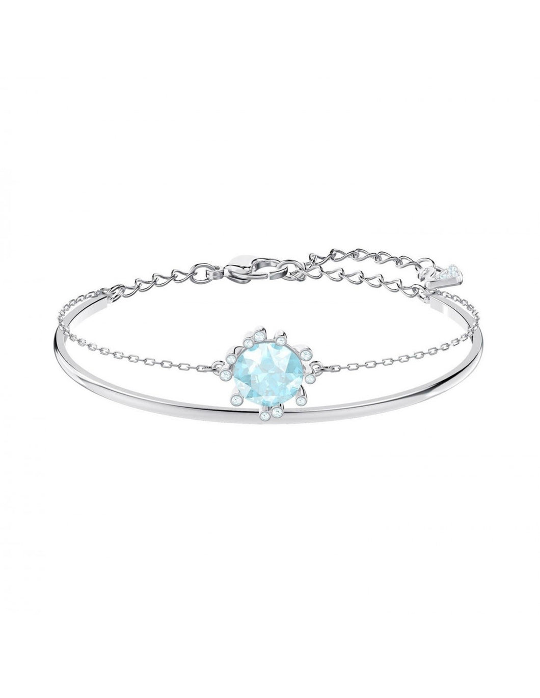 Swarovski Olive 5479928 Rhodium Plated & Aqua Blue Crystal Bangle Bracelet $128