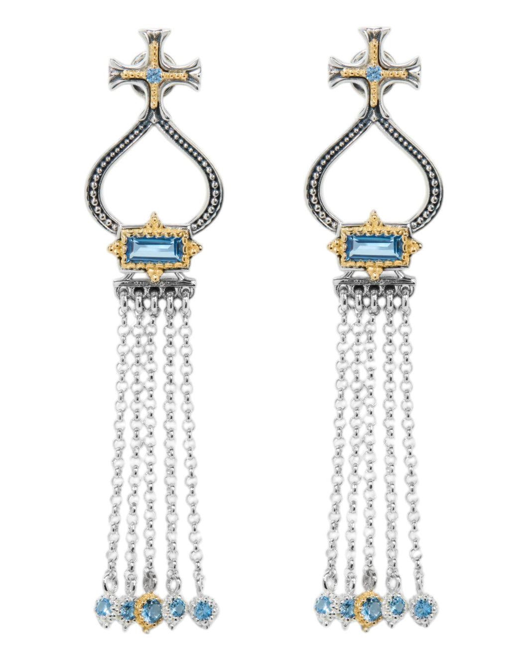 Konstantino Dome Sterling Silver 18K Gold Blue Spinel Tassle Earrings SKKJ705-478 MSRP $1100