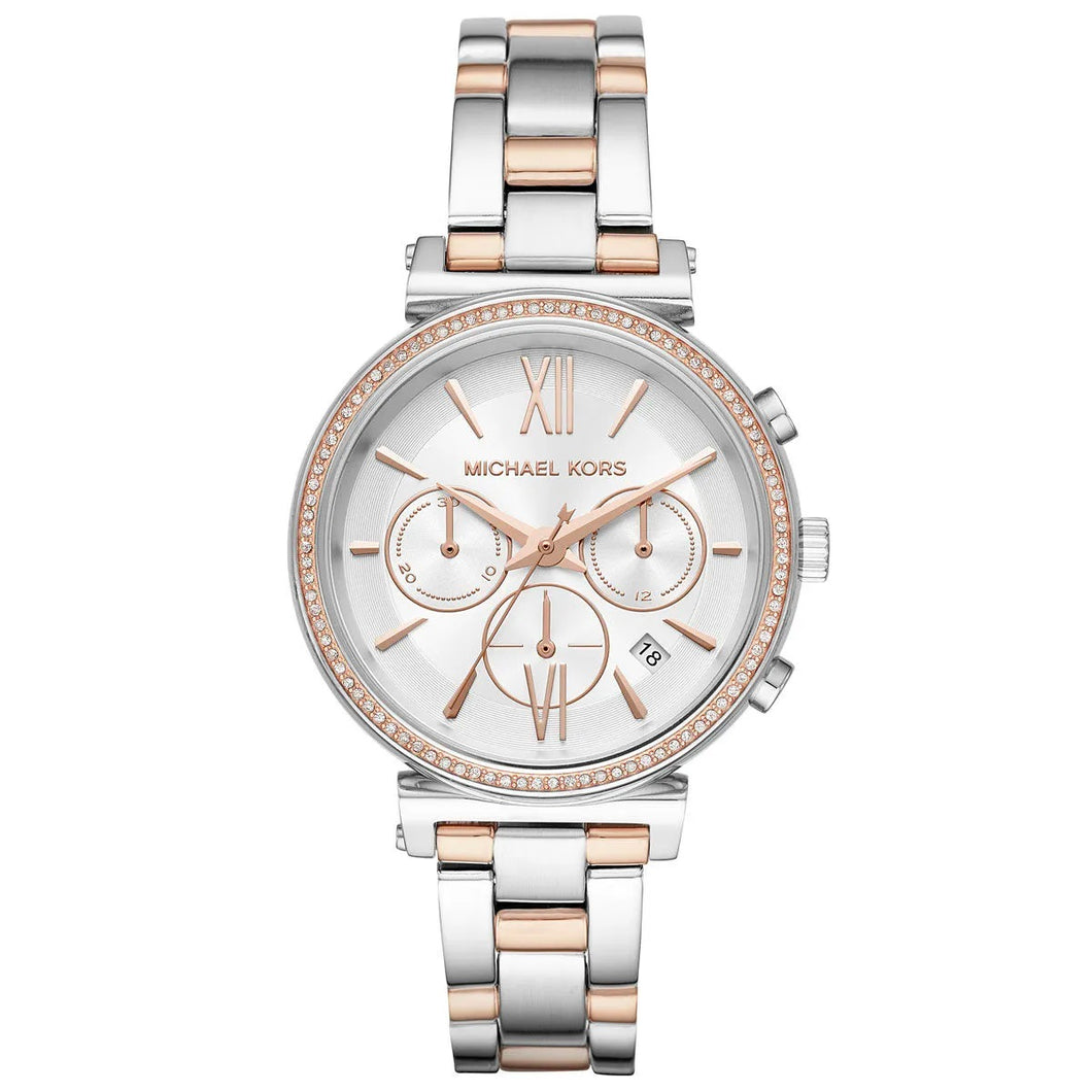 Michael Kors Sofie MK6558 Women's Silver & Rose-Gold Chronograph 39mm Watch $275