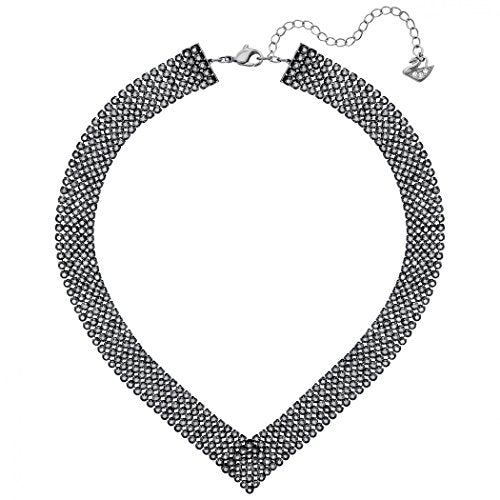 Swarovski Fit 5363515 Rhodium-Plated Stainless Steel Black Crystal V Necklace