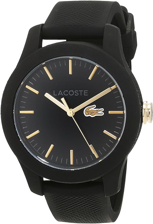 LACOSTE Women's 2000959 12.12 Black Rubber Watch MSRP $99