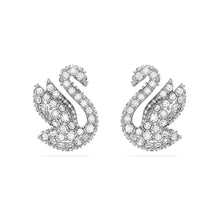 Load image into Gallery viewer, Swarovski Iconic Swan 5647873 Rhodium Plated &amp; Crystal Stud Earrings MSRP $129
