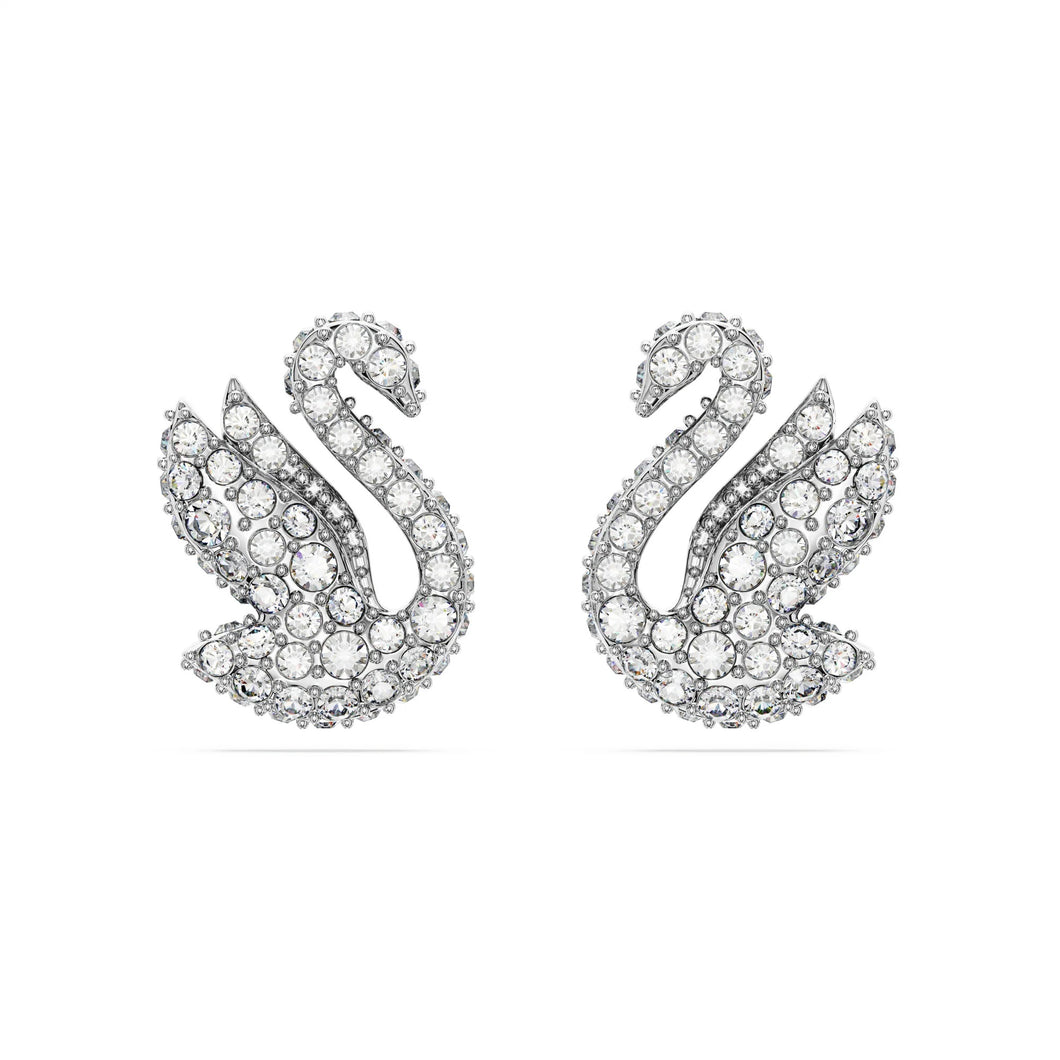 Swarovski Iconic Swan 5647873 Rhodium Plated & Crystal Stud Earrings MSRP $129