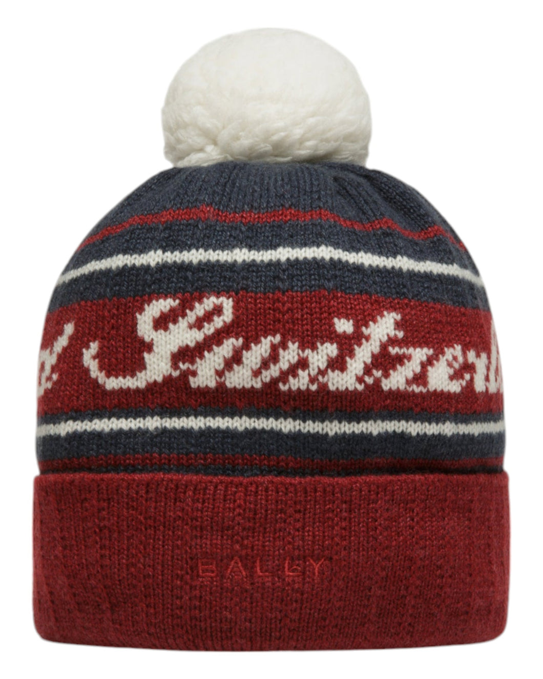 Bally 6302898 Heritage Red/Midnight Blue Cashmere Switzerland Beanie MSRP$300