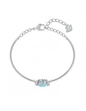 Load image into Gallery viewer, Swarovski Olive 5479928 Rhodium Plated &amp; Aqua Blue Crystal Bangle Bracelet $128
