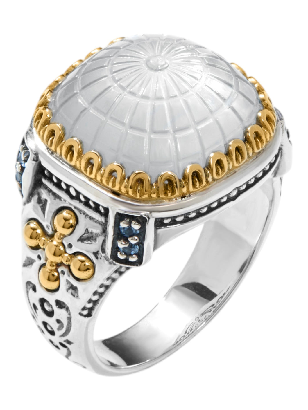 Konstantino Dome Sterling Silver 18k Gold Mother of Pearl Blue Spinel Ring DKJ978-630 S8 MSRP $1095