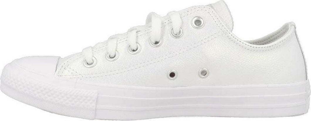 Converse Chuck Taylor All Star OX Kids' White Leather Shiny Sneakers 4